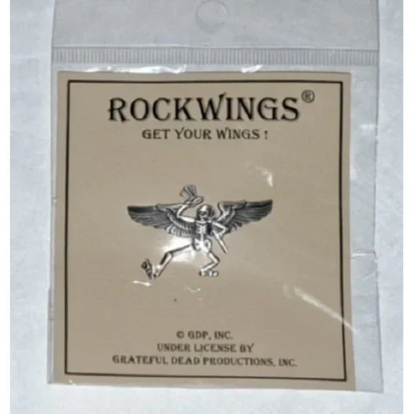 New Grateful Dead Skeleton Pin Deadhead Pilot Wings Roses Licensed Hippie - Picture 2 of 3